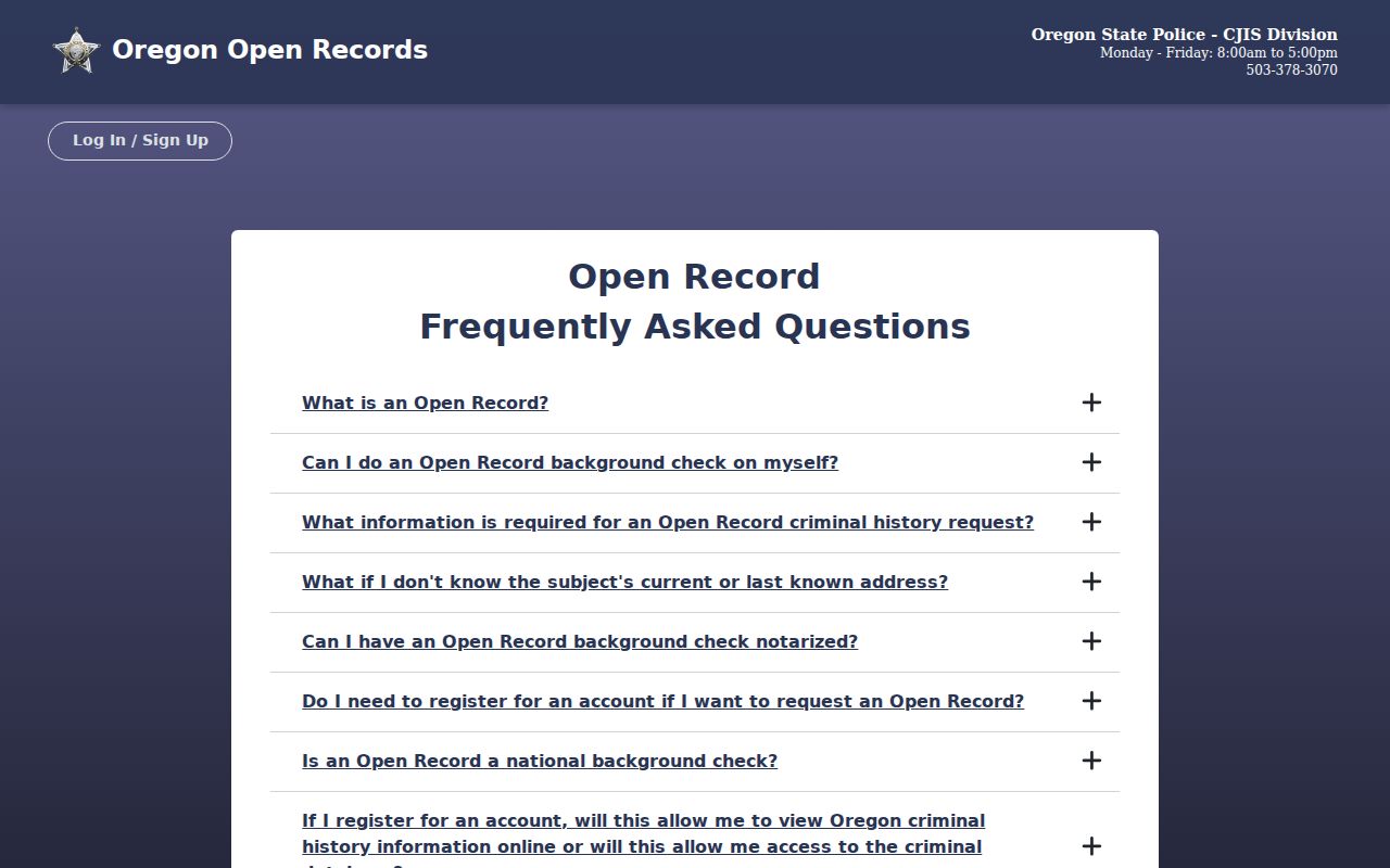 Oregon State Police Open Record scope and fee explanation
