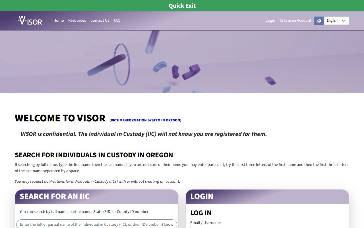 Harney County criminal custody notifications through Oregon VISOR