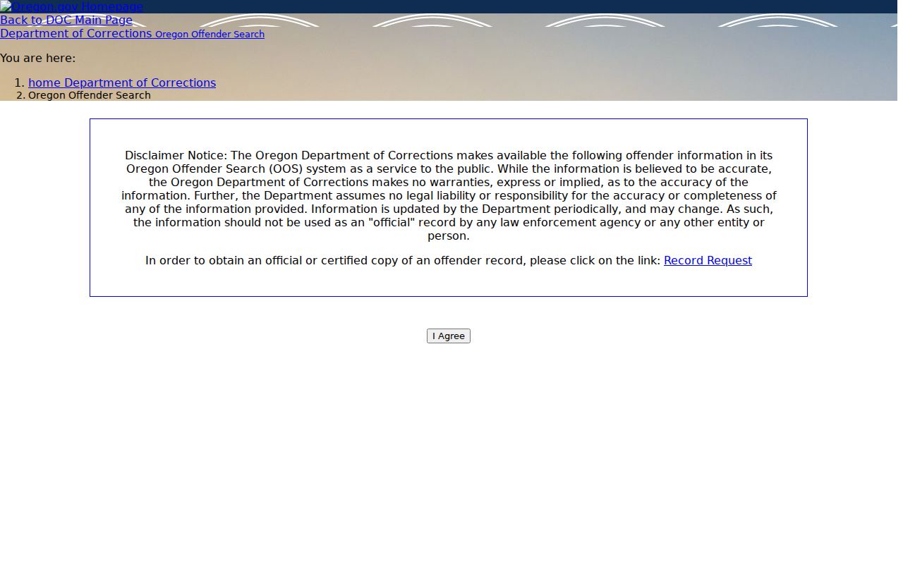Harney County criminal custody search through Oregon DOC