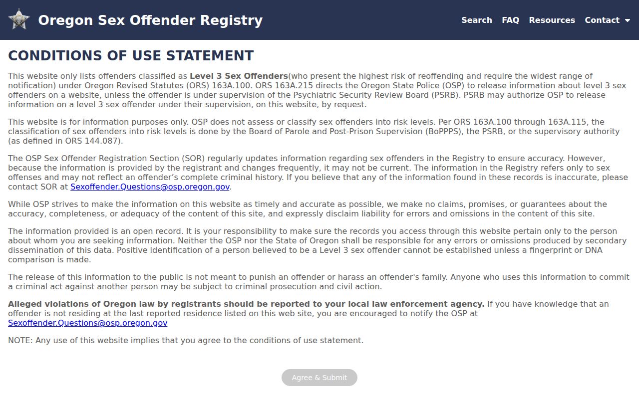 Harney County criminal registry search on the official Oregon portal